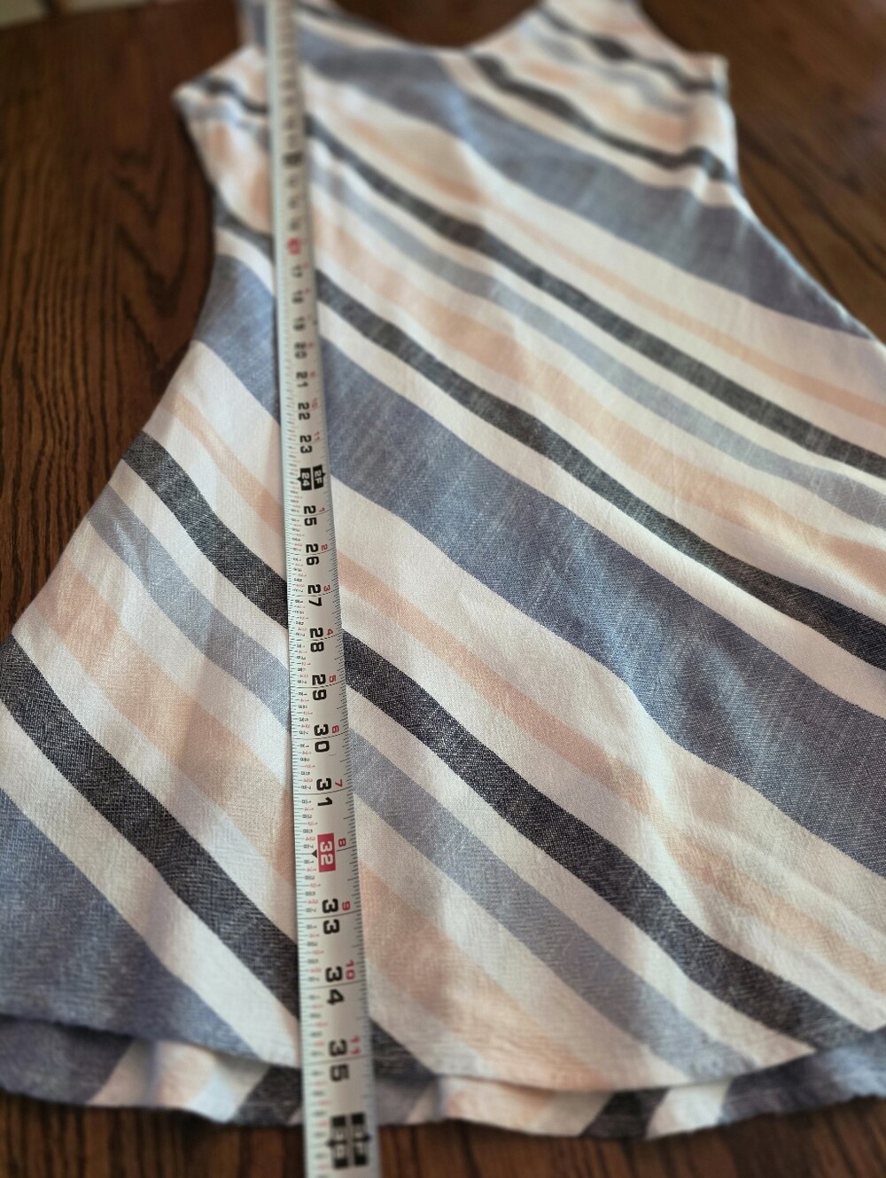 Striped Linen Blend Sleeveless Midi Dress Blue Pink White V-Neck Lined Size S - Picture 12 of 13